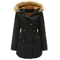 Women's Hooded Fur Collar Velvet Lined Medium Winter Jacket