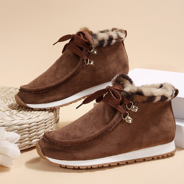 Women's Winter Lace Up Suede Boots with Warm Plush Lining