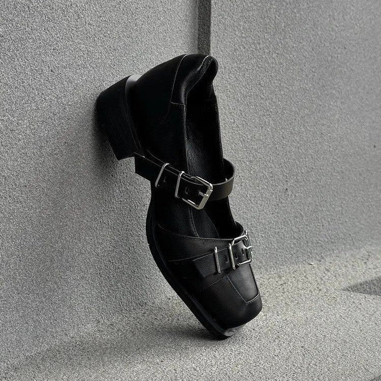 Women's Niche Round Toe Shallow Mouth Summer Leather Shoes