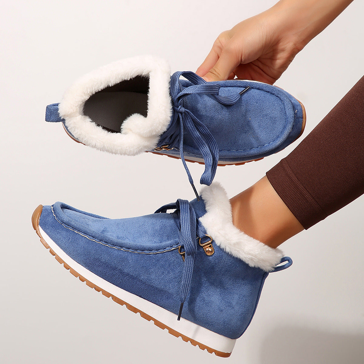 Women's Winter Lace Up Suede Boots with Warm Plush Lining