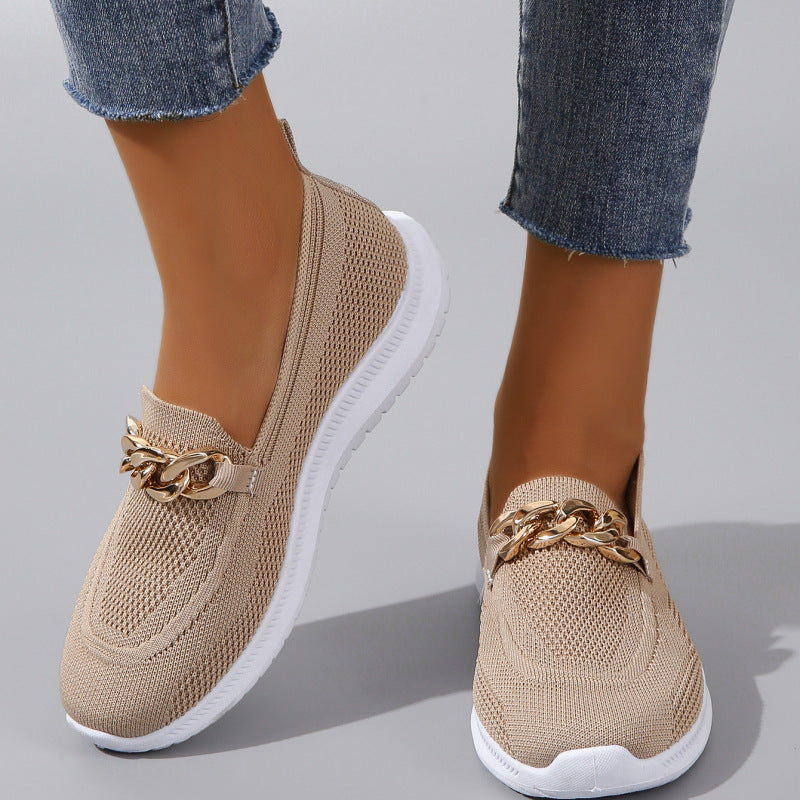 Womens Chain Flats Shoes - Women Mesh Sports Walking Shoes