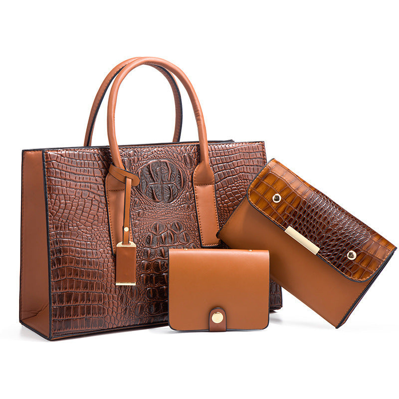 Women's Crocodile Pattern Pu Leather Three Piece Handbag Set