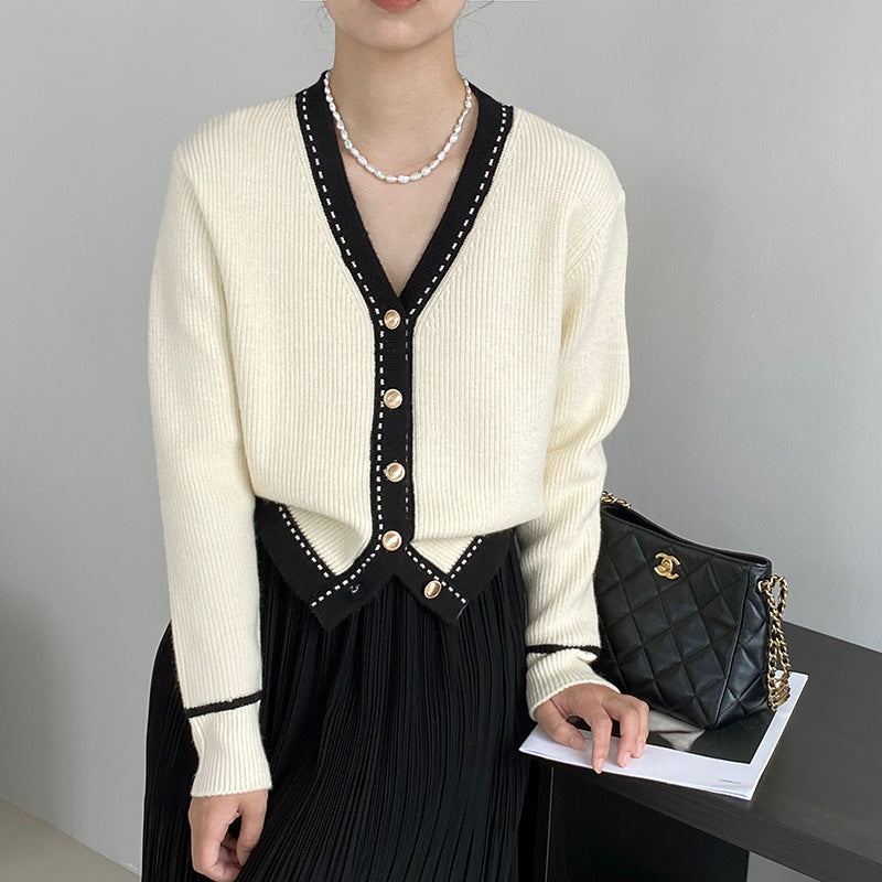Women's Loose V-Neck Knitted Slimming Bedford Cord Sweater