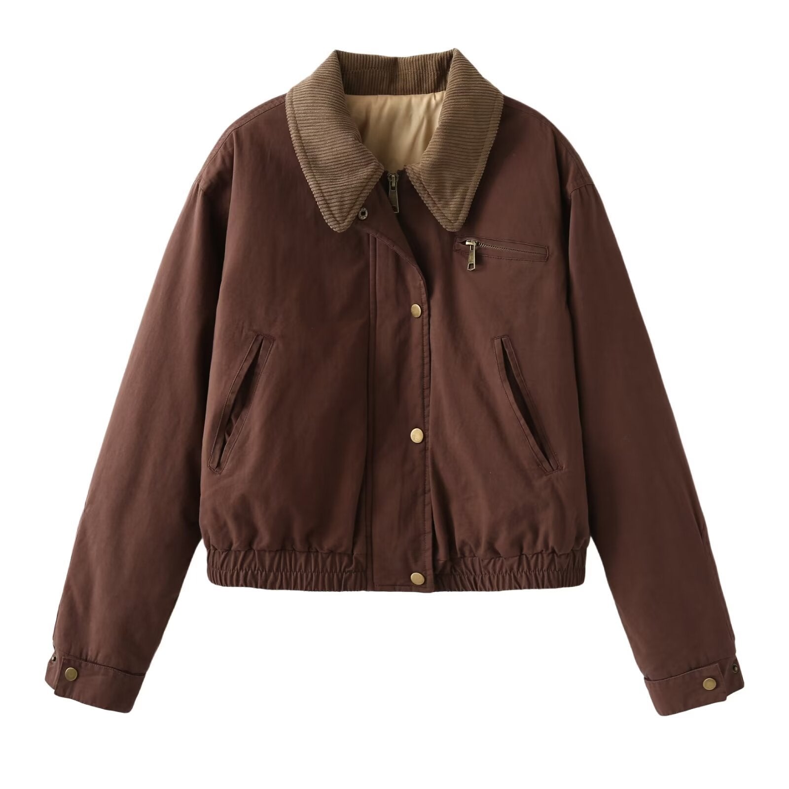 Women's Contrast Color Bomber Puffer Jacket With Quilted Polyester Fabric
