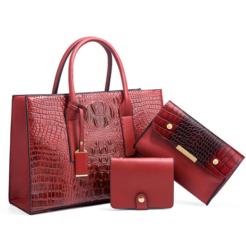 Women's Crocodile Pattern Pu Leather Three Piece Handbag Set