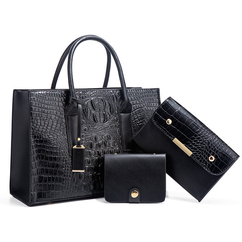 Women's Crocodile Pattern Pu Leather Three Piece Handbag Set