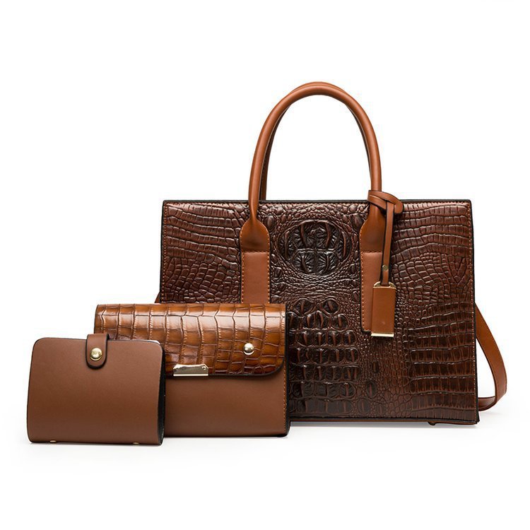 Women's Crocodile Pattern Pu Leather Three Piece Handbag Set