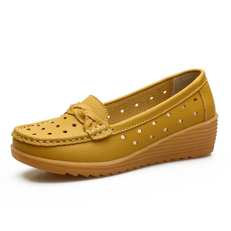 Women's Cowhide Gommino Soft Bottom Wedge Shoes