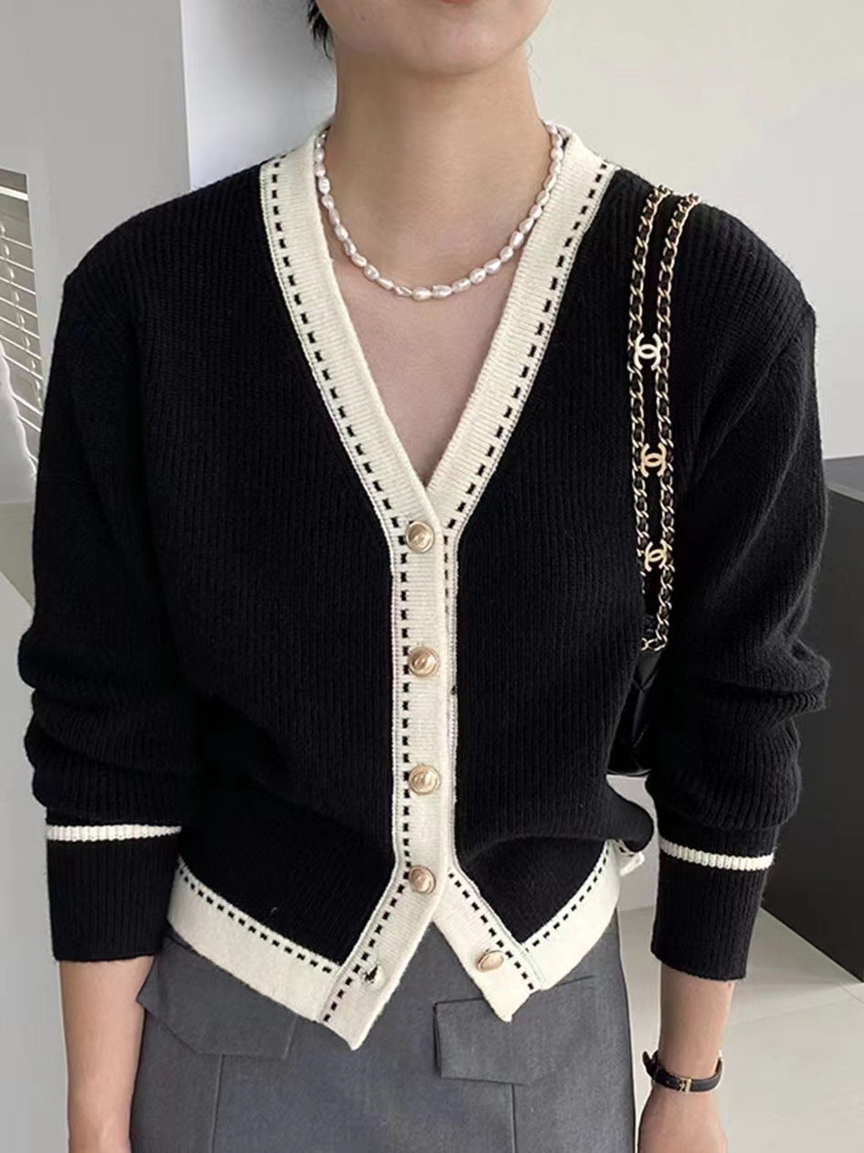 Women's Loose V-Neck Knitted Slimming Bedford Cord Sweater