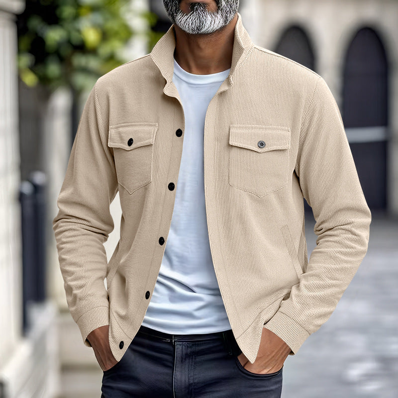 Men's Corduroy Stand Collar Jacket with Multi Pockets and Casual Style