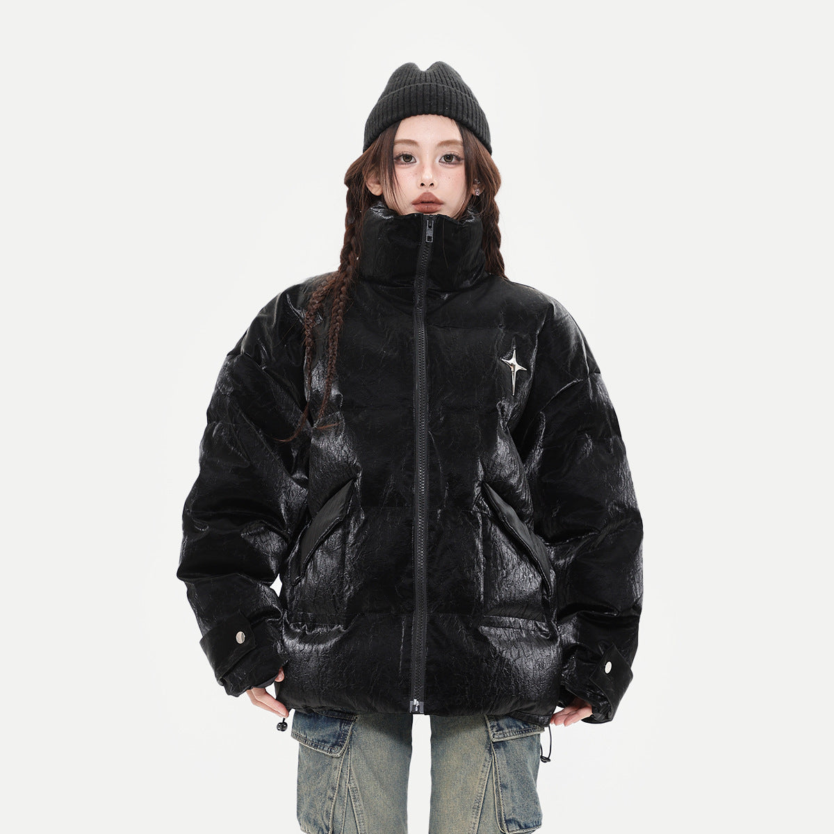 Women's Cotton Padded Thick Thermal Stand Collar Puffer Jacket