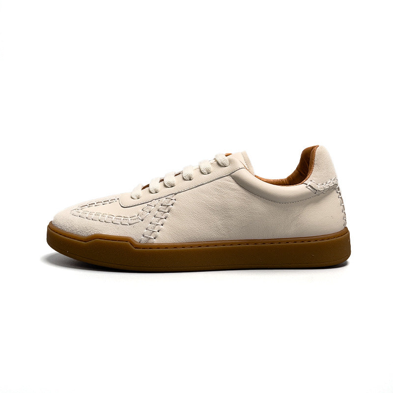 Men's Genuine Leather Low Cut Baseball Style Casual Lace Sneakers