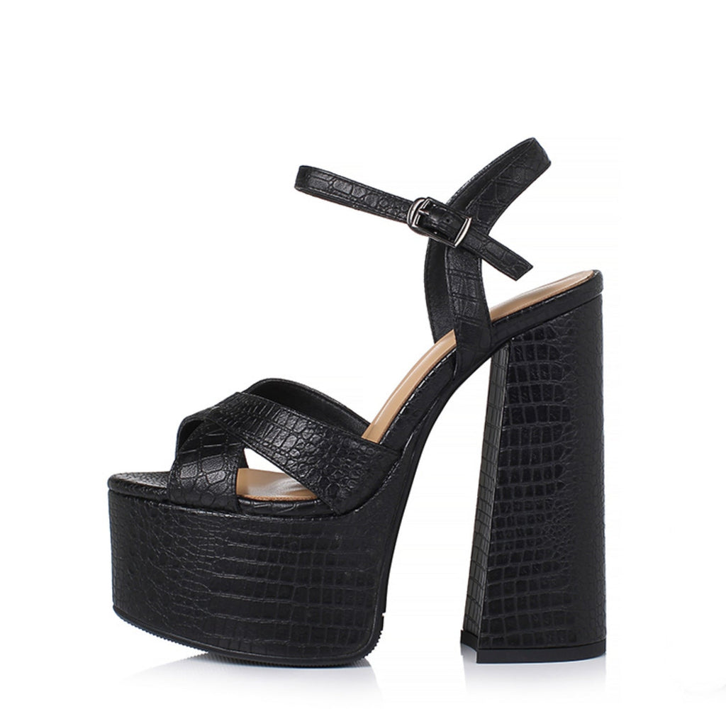 Women's Leather Platform Chunky Heel Sandals For Elegant Summer Fashion