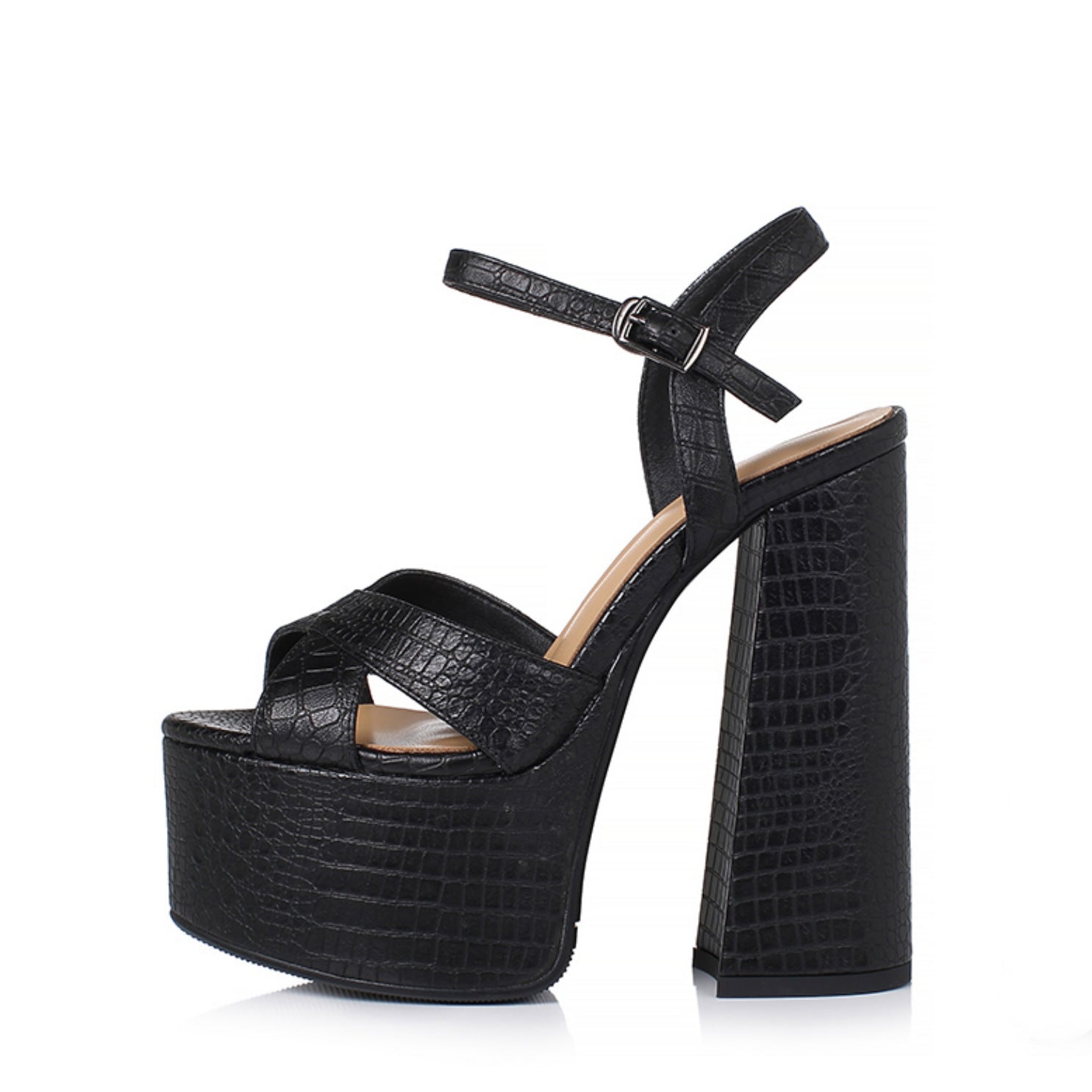 Women's Leather Platform Chunky Heel Sandals For Elegant Summer Fashion