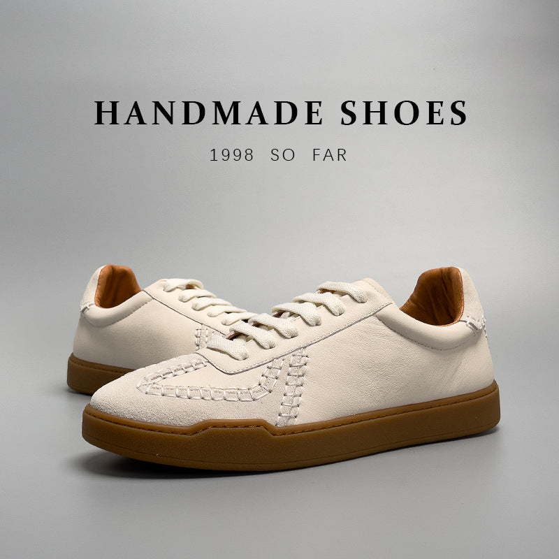 Men's Genuine Leather Low Cut Baseball Style Casual Lace Sneakers