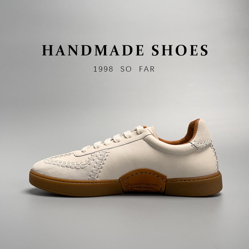 Men's Genuine Leather Low Cut Baseball Style Casual Lace Sneakers