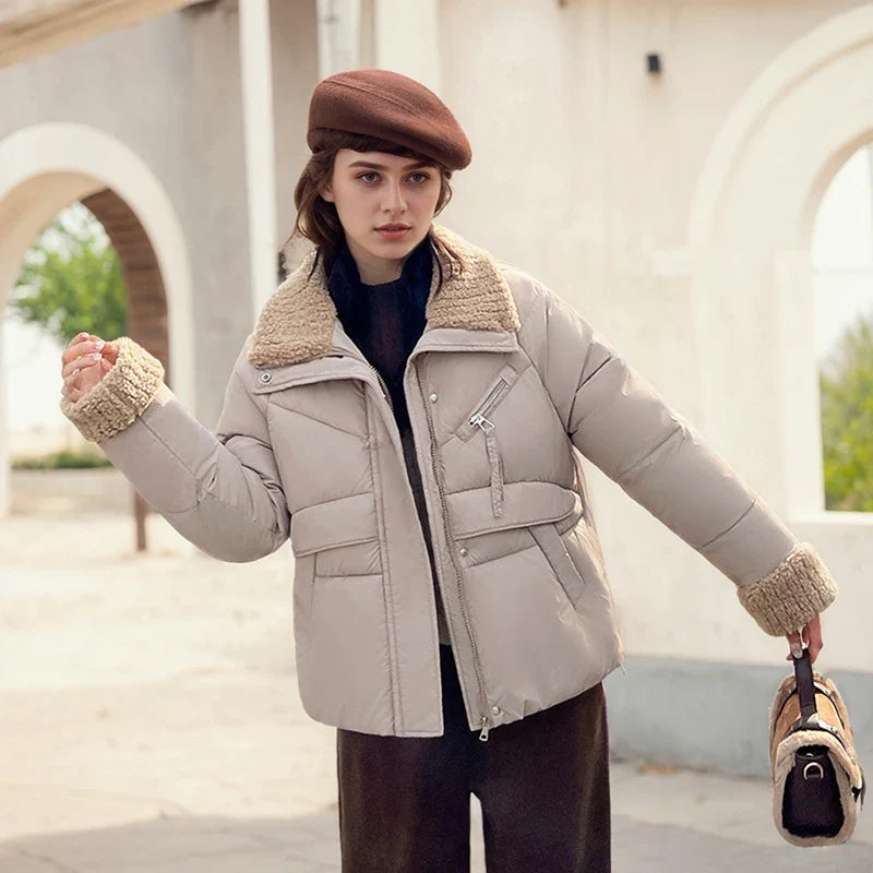 Women's Cotton Padded Cropped Loose Trendy Winter Puffer Jacket