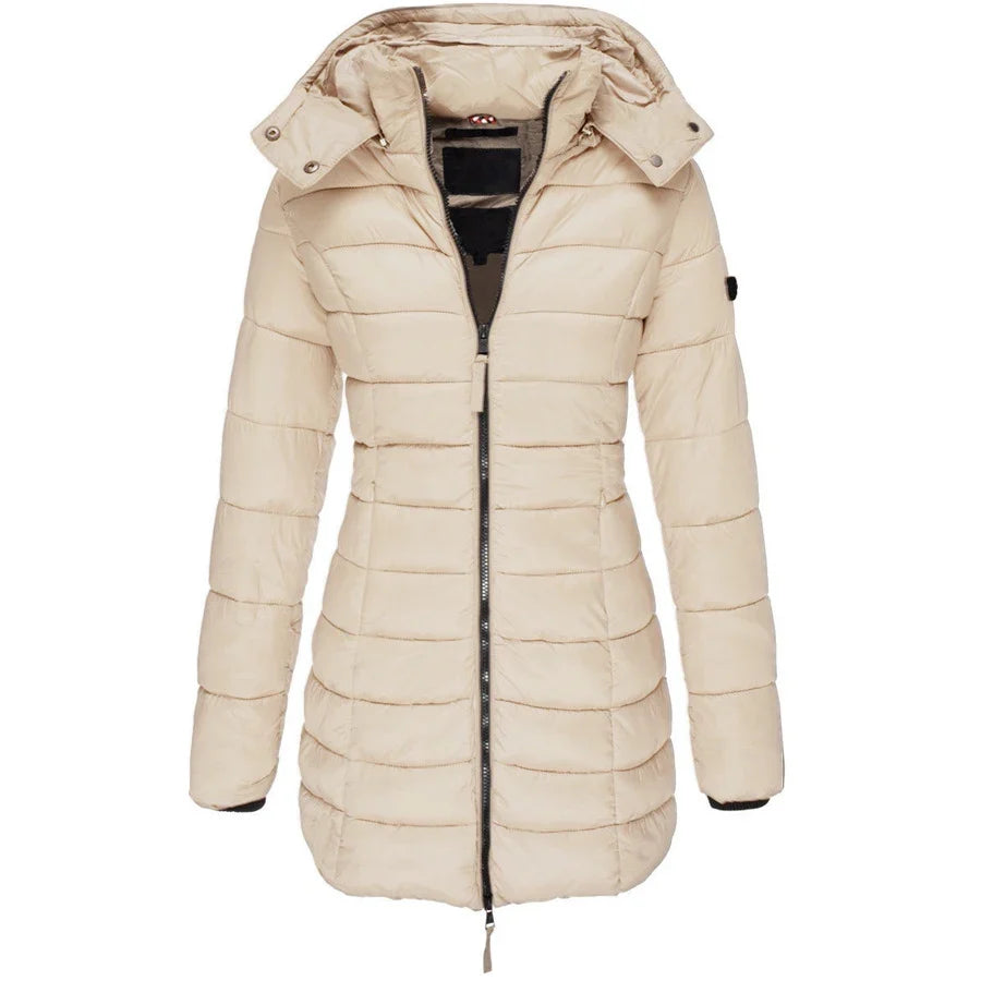 Women's Hooded Padded Cotton Long Sleeve Winter Parka Jacket