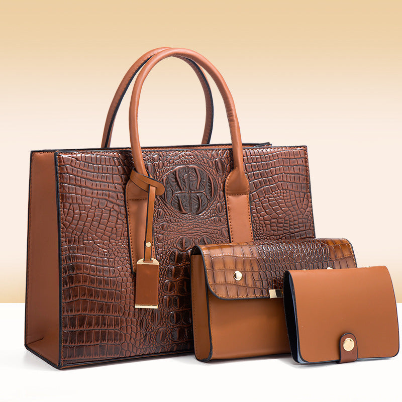 Women's Crocodile Pattern Pu Leather Three Piece Handbag Set
