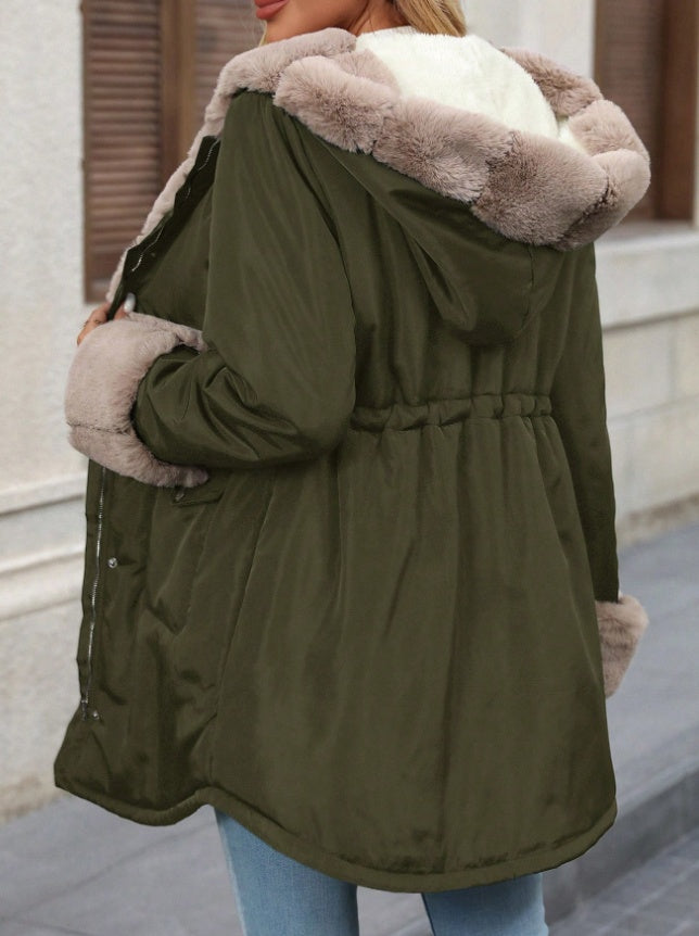 Women's Warm Fur Lined Hooded Parka Padded Winter Jacket