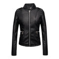 Women's Slim Fit PU Leather Motorcycle Jacket with Zipper Design