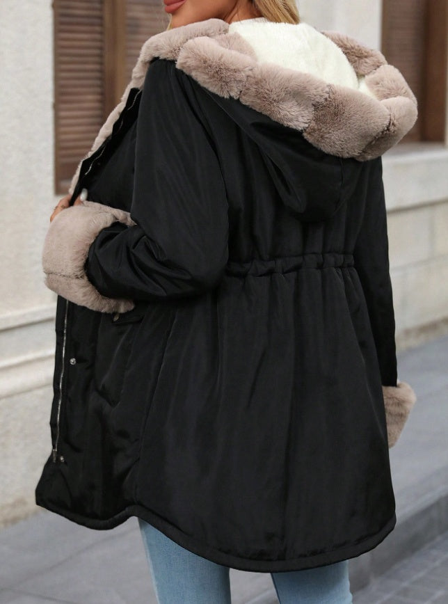 Women's Warm Fur Lined Hooded Parka Padded Winter Jacket