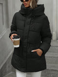 Women's Hooded Quilted Mid Length Winter Coat Adjustable Waist Warm