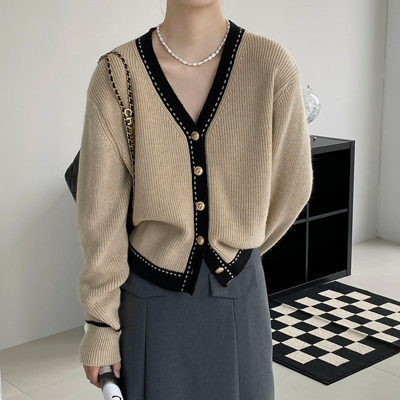 Women's Loose V-Neck Knitted Slimming Bedford Cord Sweater