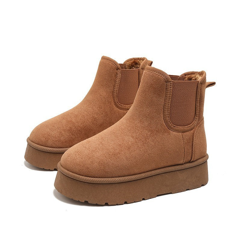 Women's Thick Platform Ankle Boots with Plush Lining for Winter