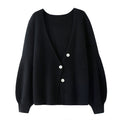 Women's Loose Solid Color Knitted Button Cardigan Sweater