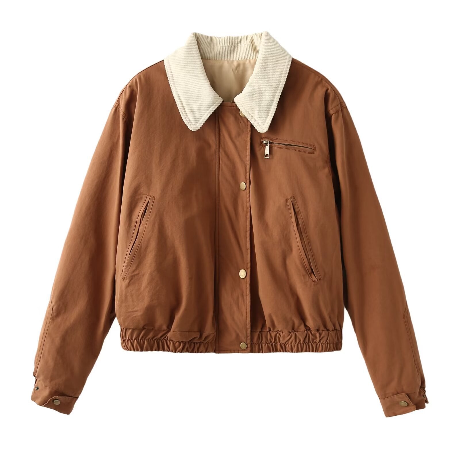 Women's Contrast Color Bomber Puffer Jacket With Quilted Polyester Fabric